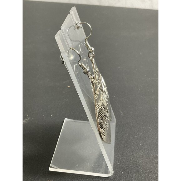 Tribal Geometric Patterned Silver Dangle Earrings For Women - Picture 2 of 3